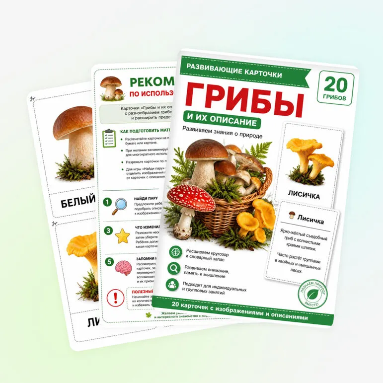 Карточки о грибах на «Пинтерест» ведут к инфографике, плакату и заданиям